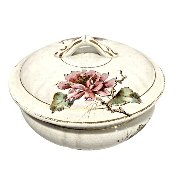 Vintage Porcelain Vanity Jar 3-part Soap Dish Dresser Box Victorian Handpainted - Picture 1 of 9